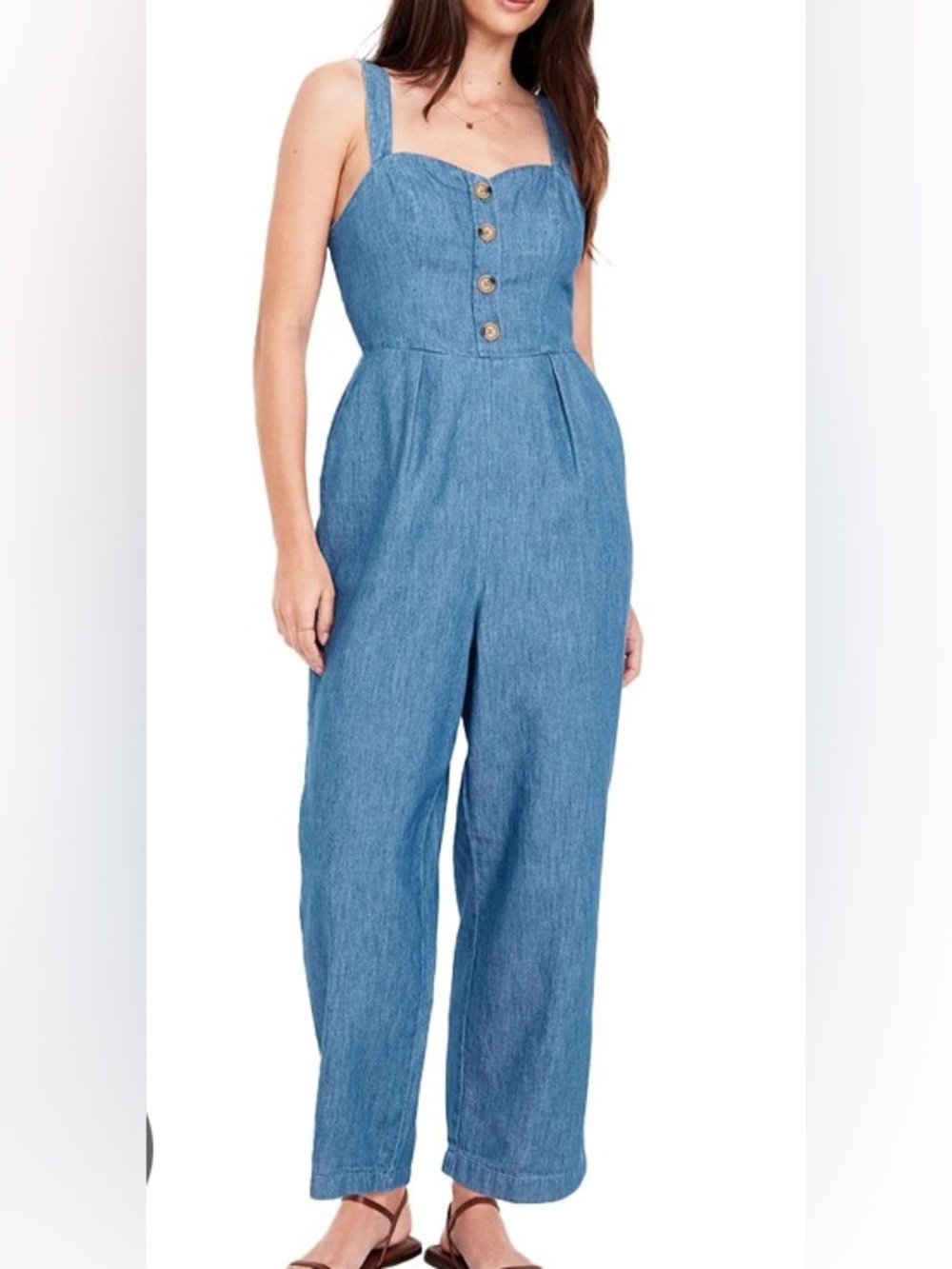 Sz S Old Navy Light Blue Chambray Button-Front Wide-Leg Jumpsuit